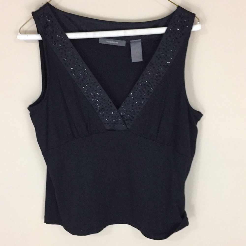 Liz Claiborne Black V Neck Sleeveless Top with Sequin Accent Size Large